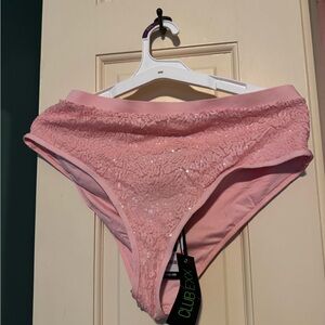 Dolls Kill Pink Sequin Lace Bikini Bottoms